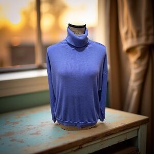 Stylish Blue Ribbed Turtleneck Sweater